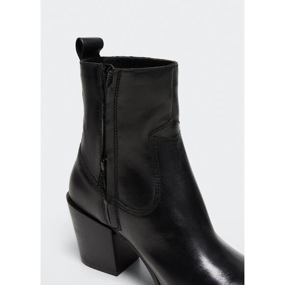 Mango Heel Leather Ankle Boot - Women's 6½ Black Pointed Toe Bootie - Picture 3 of 6